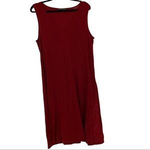 High line burgundy long V neck sleeve less casual blouse dress M